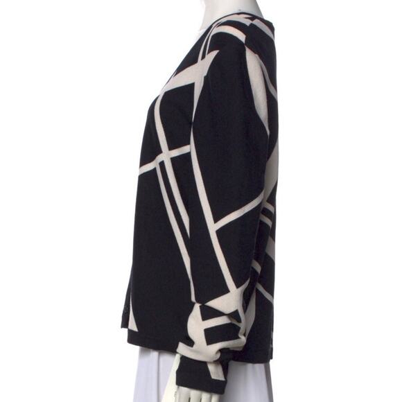 St John Black Cream Geometric Button Up Cardigan Jacket Blazer Size 14 EUC - Picture 2 of 3